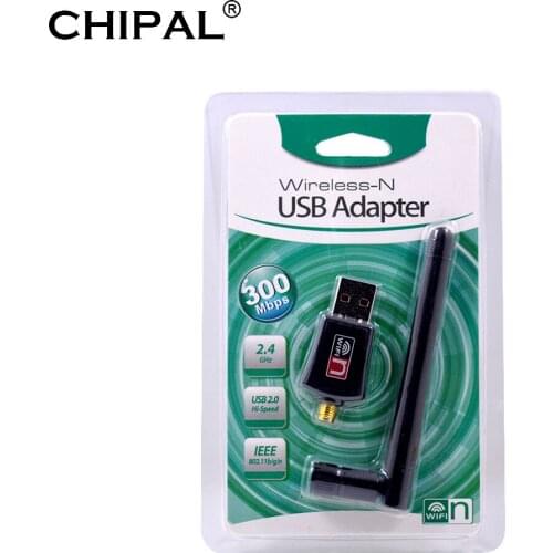 CHIPAL 300Mbps Wireless Wifi Adapter 2dB Antenna Lan Network Card Mini USB Wifi Receiver 802.11n/b/g High Speed Wifi Adaptador