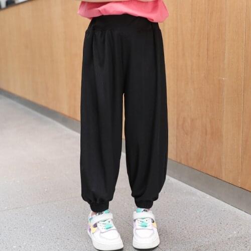 Girls Loose Casual Pants Mid Elastic Waist Pencil Trousers Kids Fashion Breathable Pants Children Clothing Daily Wear 3-14y