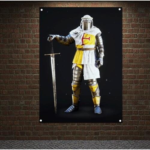 Knights Templar Armor Banners Flags Wall Sticker Crusader Posters Tapestry Living Room Decoration Canvas Painting Wall Hanging 5