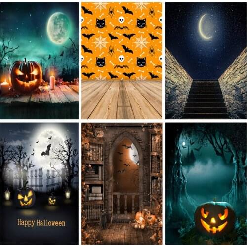 Halloween Backdrop Pumpkin Lantern Forest Moon Tombstone Baby Photography Background For Photo Studio Props 2182 XZR-05