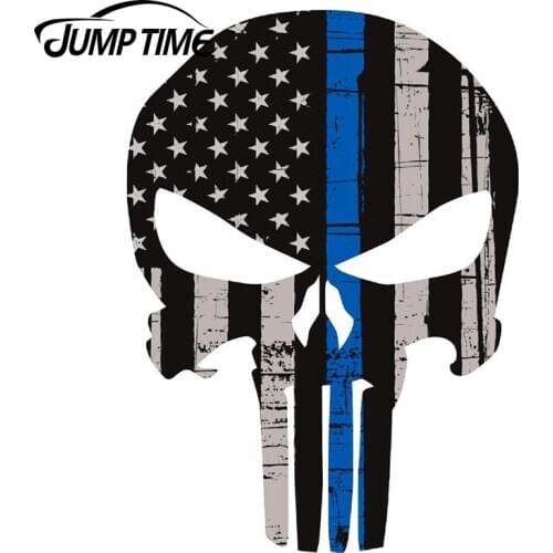 JumpTime 13cm x 10.6cm Punisher Skull American Flag Police Blue Line Decal Motorcycle Helmet Car Stickers Window Bumper Vinyl