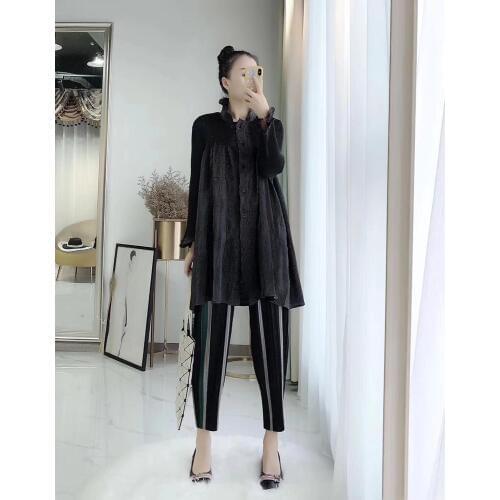 HOT SELLING Miyake fold single-breasted pure color long sleeve trench coat mandarin colllar windbreaker IN STOCK