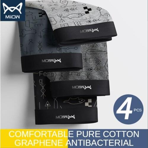 MiiOW Genuine Mens Underwear, Mens Cotton Boxer Shorts, Graphene Antibacterial Sports Boxer, Student Trendy Pants