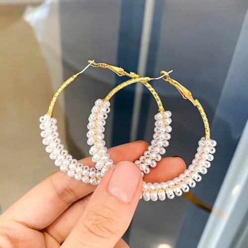 Fashion Simple Big Round Loop Circle Gold Plated Earring New Style Imitation Pearl Women Earring Charmlady Cocktail Jewelry