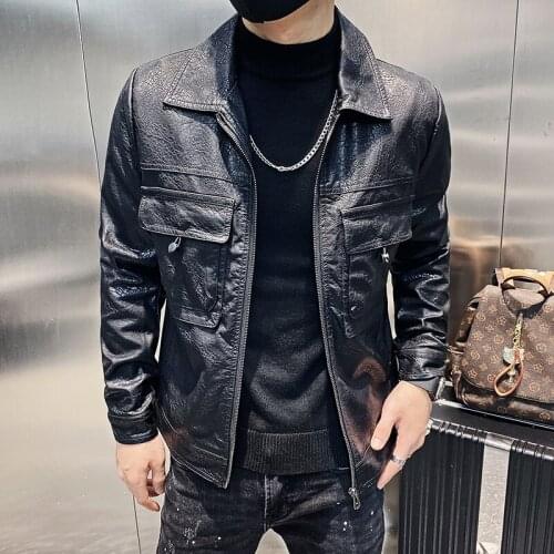Motorcycle Leather Jacket Mens Leather Jacket Faux Leather Male Trend Spring and Autumn Slim Mens Zipper Coat Jacket For Male