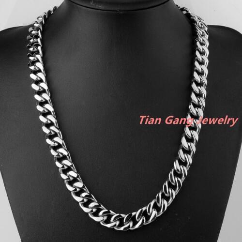 Mens Necklace 316L Stainless Steel Silver Color Curb Cuban Link Chain Mens Necklace/Bracelet Fashion Jewelry 7"-40" 15mm