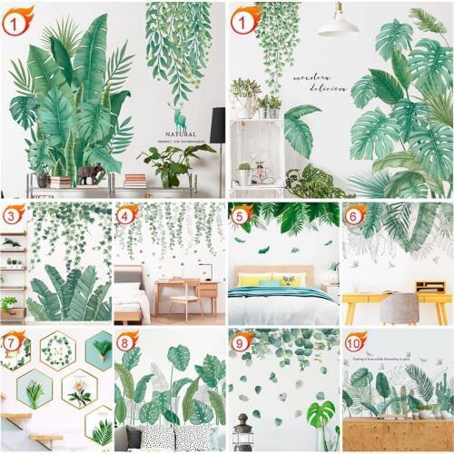 Frigg Green Plant Wall Sticker DIY Peony Rose Flowers Beach Tropical Palm Leaves Wall Stickers Modern Art Vinyl Decal Wall Mural