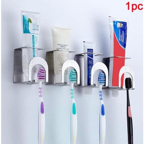 Wall Mounted Toothbrush Holder Self Adhesive Accessories Mug Bathroom Multi-Purpose Holes Stainless Steel Toothpaste Holder