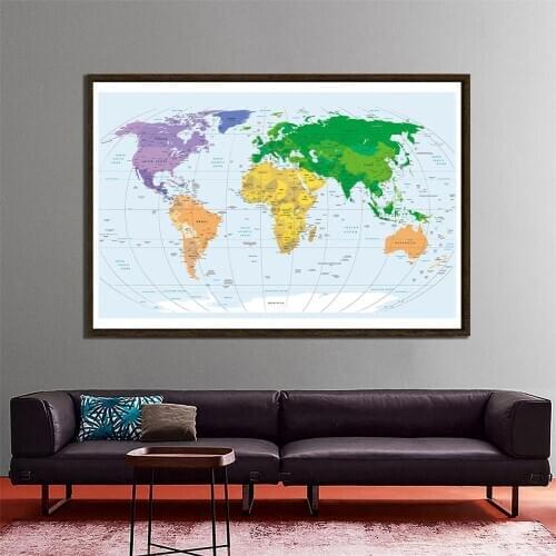 150x225cm Non-woven World Map Mercator Projection Without National Flags For Education And Culture