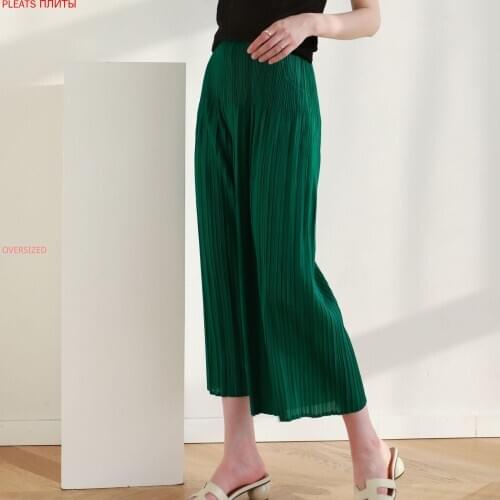 New Spring and Summer MIYAKE Pleated Casual Large Size Loose Straight Capris Flared Pants Pleats Oggers Women Femme Women Pants