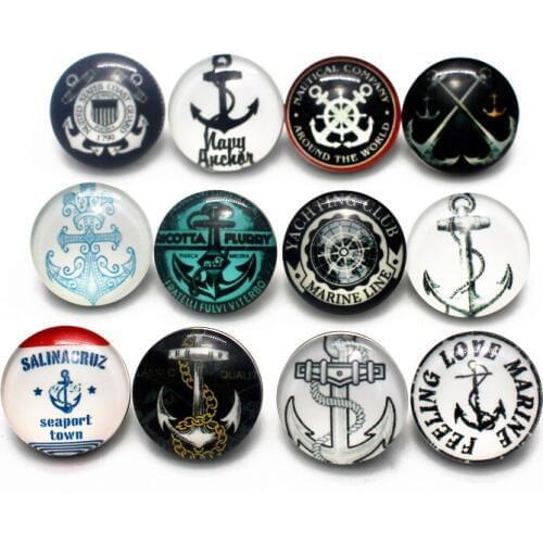 New Arrive 10pcs/lot boat anchor Snap Buttons Charms 18mm Animal Print Glass Buttons Fit DIY Snap Bracelets&Bangle Jewelry