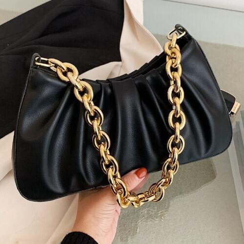 NEW Luxury Gold Chain Bag for Women 2020 Winter Armpit Bag Lady Shoulder Crossbody Handbag Female Travel Hand Bag Purse