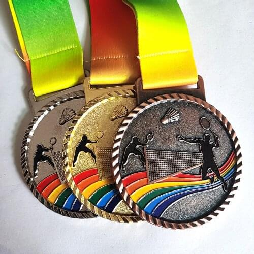 Color New Metal Medal Match Medals Badges Souvenirs The Badminton Medal Medal=3pcs with good ribbon School sports Metal