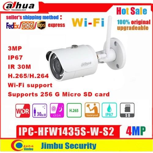 Dahua Original 4MP IP Camera IPC-HFW1435S-W-S2 WIFI IR30M H.265 Mini-Bullet Wi-Fi Network SD Card Slot Surveillance Monitor IP67