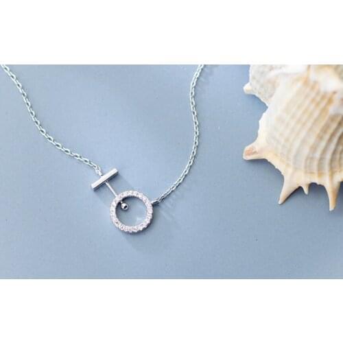 Authentic 100% REAL. 925 Sterling Silver fINE Jewelry CZ AAA+ Open circle & straight bar Geometric pendant Necklace GTLx2107