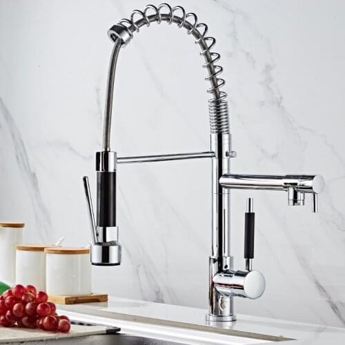 All-copper brushed spring kitchen faucet drawable hot and cold sink sink sink telescopic shower faucet