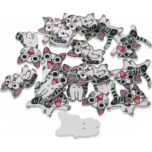 50pcs Cute Cat Wooden Buttons 2 Holes Sewing Accessories Wood Botton For Clothing DIY Scrapbooking botones decoration