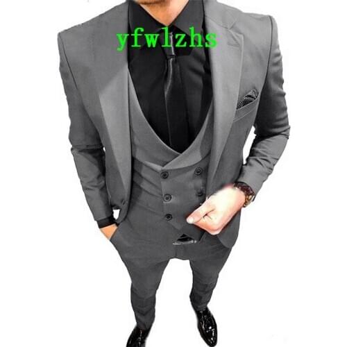 Handsome Groomsmen Notch Lapel Groom Tuxedos Wedding Dress Men Suits Blazer Prom Dinner (Jacket+Pants+Tie+Vest) A632