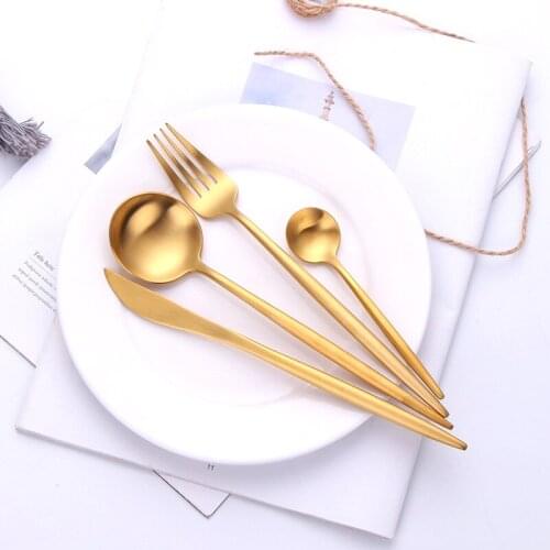 18/10 Stainless Steel Dinnerware Silverware Flatware Set 4Pcs/set Black Gold Cutlery Set Dinner Knife Fork Spoon Dropshipping