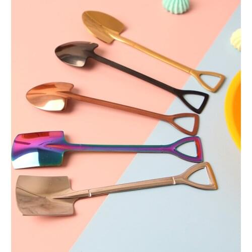 Spade Shape Coffee Spoon Ice Cream Dessert Spoon Vintage Round Head Spoon For Mousse Cake Decoration Gadget Kitchen Bar Utensils