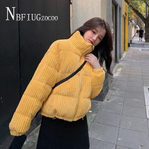 Corduroy Women Parkas Short Style Students Winter Coat Korean Loose Bread Style Female Jacket