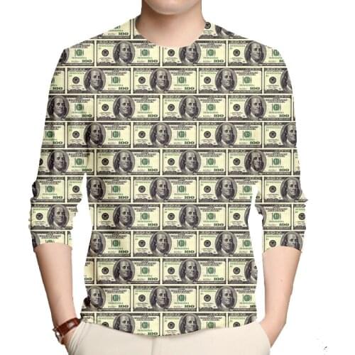 IFPD EU Size Dollar Long Sleeve T Shirt Hip Hop 3D Printed Money Tshirts Funny Mens Casual Harajuku Tops Oversized Clothing 6XL