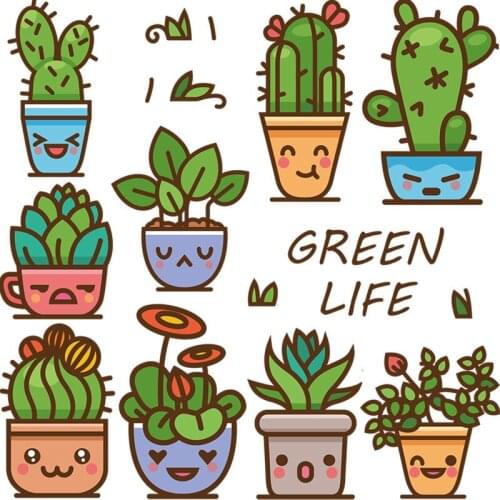 Green potted plants hanging basket wall stickers warm bedroom living room small fresh decorative stickers wall wallpaper