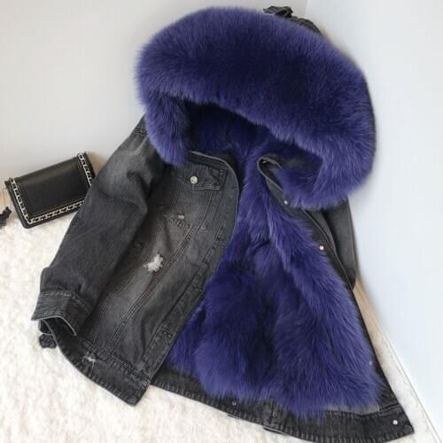 Real Fox Coat Female Denim Winter Natural Fur Jackets For Women Korean Jacket Chaqueta Mujer My