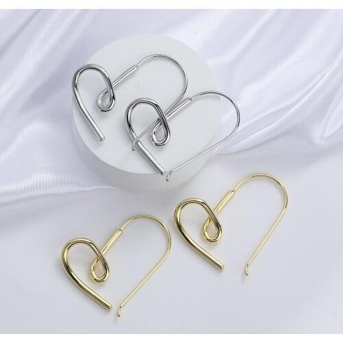 AENSOA 2021 Simple Heart Shape Metal Geometric Drop Earrings for Women Metallic Gold Silver Color Hook Earrings Korea Jewelry