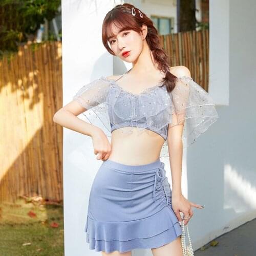 Bikini Set Women Sweet Pink Mesh Patchwork Bikinis Preppy Girls Split Swimsuit High Waist Sexy Sleeveless Strap Womens Swimwears