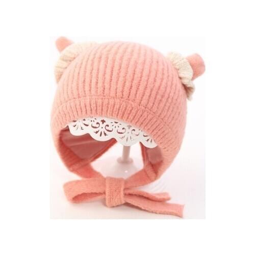 Winter Children Woolen Cap Light Solid Color Court Hat Knitted Hats Baby Kids Wool Cap Lace Band Princess Earmuffs Hats