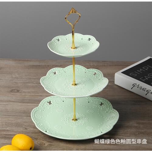3pcs set, embossed porcelain red green blue, 3 tier fruit stand, ceramic fruit plate for wedding party, cake plate stand vintage