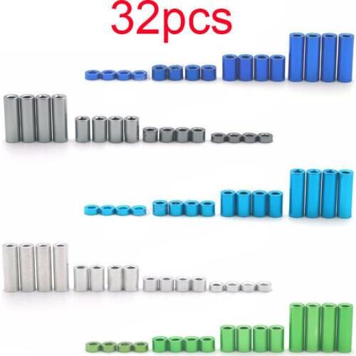 32Pcs 1.5/3/6/12mm Aluminum Spacer Set Aluminum Tubes Column Screw Sleeves 94754/94753 For Tamiya Mini 4WD Car Model