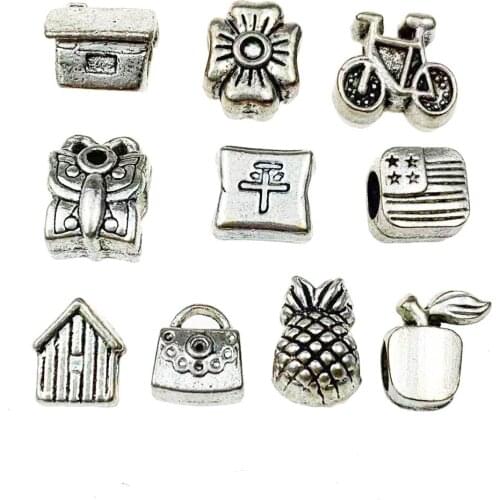 5PCS Silver Plated Crown Elephant Love Heart Beads Fit Pandora Jewelry Making Charm Bracelet DIY Accessories Handmade