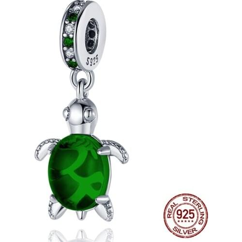 Authentic 925 Sterling Silver Murano Glass Sea Turtle Dangle Fit Original 3mm Bracelet&Bangle Making Fashion DIY Jewelry For Wom