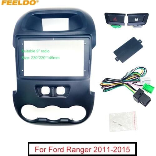 FEELDO Car Stereo Radio 9inch Fascia Frame Dash Kit Panel For Ford Ranger (2011-2015) With Manual A/C Button+Wiring Harness