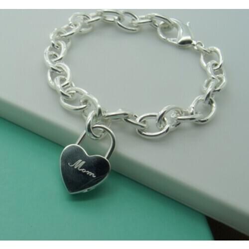 Fashion 925 Sterling Silver Bracelet Heart Mom/love/happy Lock Bracelets Woman Jewelry Mothers Day Gift