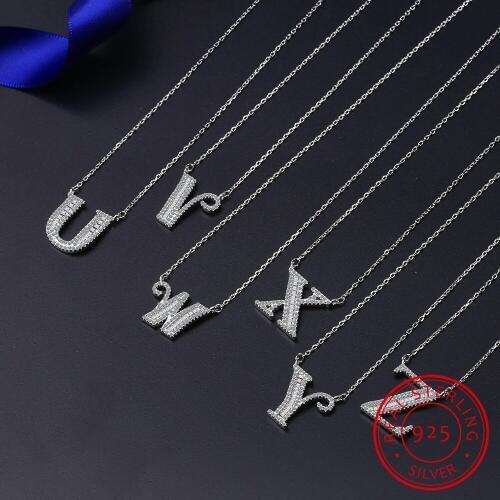 Luxury Letter Necklace For Women 925 Sterling Silver Alphabet Pendant Necklace Name Jewelry Best Friends Valentines Day Bijoux