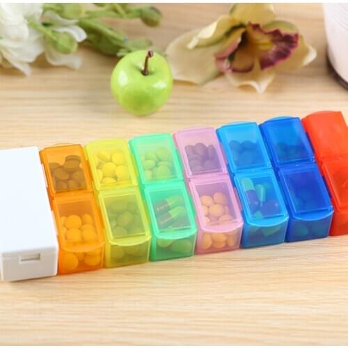 With cutter pill case 14 grids color pill organizer mendicine box Splitters Pill Storage Organizer Container