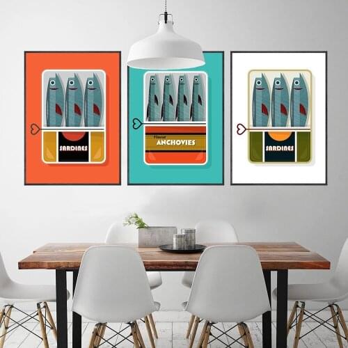 Home Decor Sardines in a tin Canvas Paintings Classic 1960s Retro Poster Food Wall Art Poster Print Pictures Kitchen Home Decor