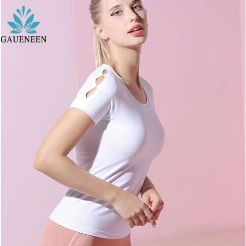 GAUENEEN Women Hollow Out Yoga Top Fitness Shirt Sportswear Workout Training Gym Running Short Sleeve T-shirts Woman Sports Top