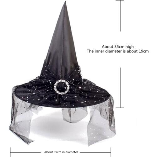 Halloween Witch Hat with Mesh Stitching, Sequin Decoration Party Carnivals Props Accessories