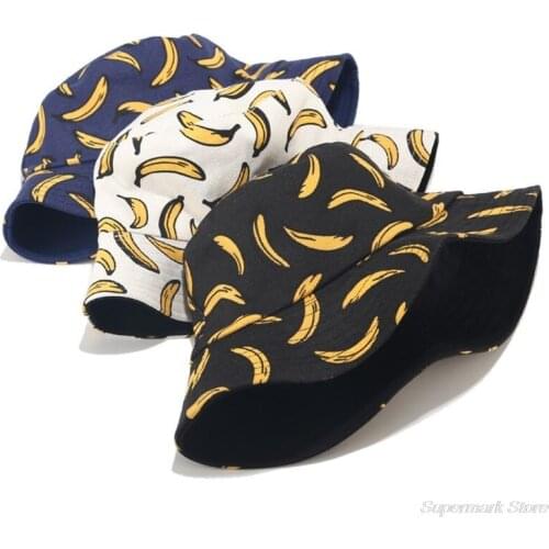 Fisherman Cap Women Men Couples Bohemian Banana Print Bucket Hat Summer Reversible Packable Hip Hop Harajuku Streetwear Canvas