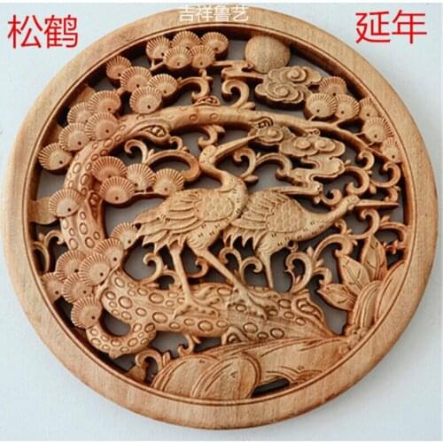 CHINESE HAND CARVED STATUE CAMPHOR WOOD ROUND PLATE WALL SCULPTURE