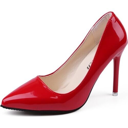 Korean version of the new small fresh shallow mouth high heels fashion versatile patent leather pointed comfortable high heels
