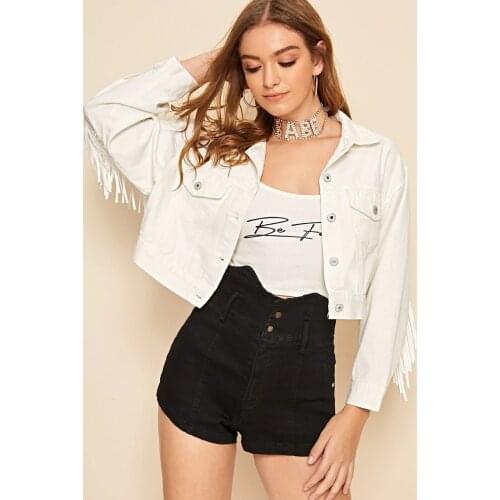 Traf Jacket women Popular tassel denim jacket in spring and autumn of 2021 womens casual denim jacket jacket