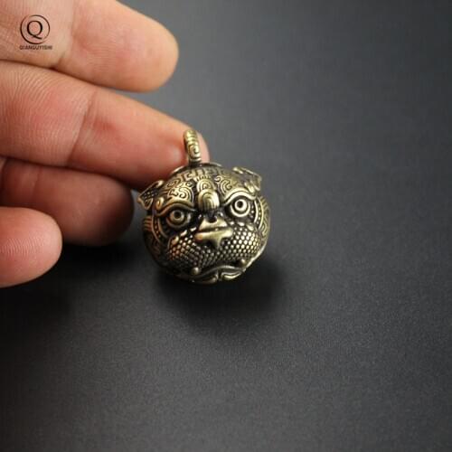 Brass Tiger Head Exorcism Bell Pendant for Keychains Vintage Lucky Car Key Chain Hangings Jewelry Motor Biker Lady Rider Bells