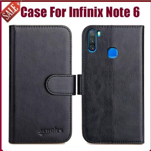 Hot! Infinix Note 6 Case 6" 6 Colors Flip Soft Leather Phone Wallet Cover Stand Function Case Credit Card Slots