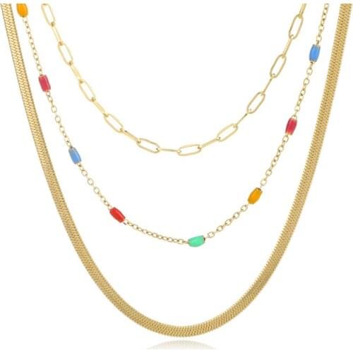 Statement Multi-layer Choker Necklace for Women 14K Stainless Steel Snake Chain Necklace High Quality Golden Metal Jewelry Gift