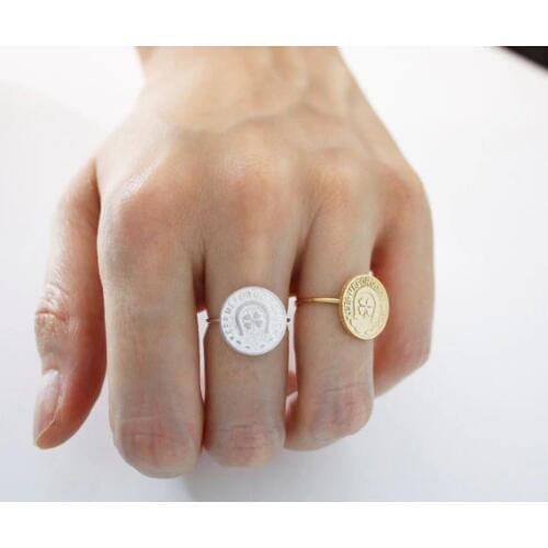 Fashion lucky coin ring, "keep me for good luck," the disc ring, clovers copper ring Pure hand welding ring